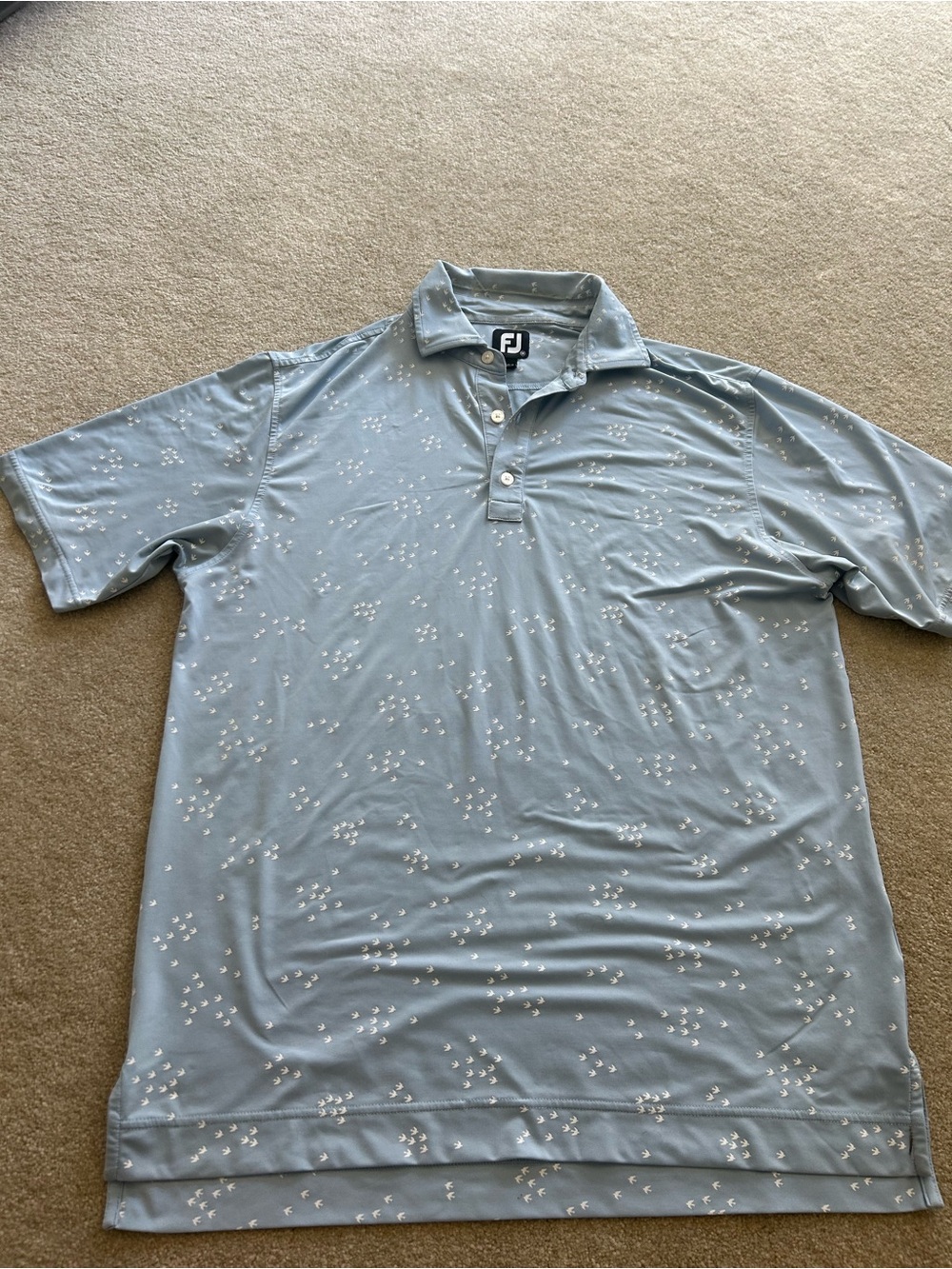 FootJoy Men's Light Blue Golf Polo with White Bird Print